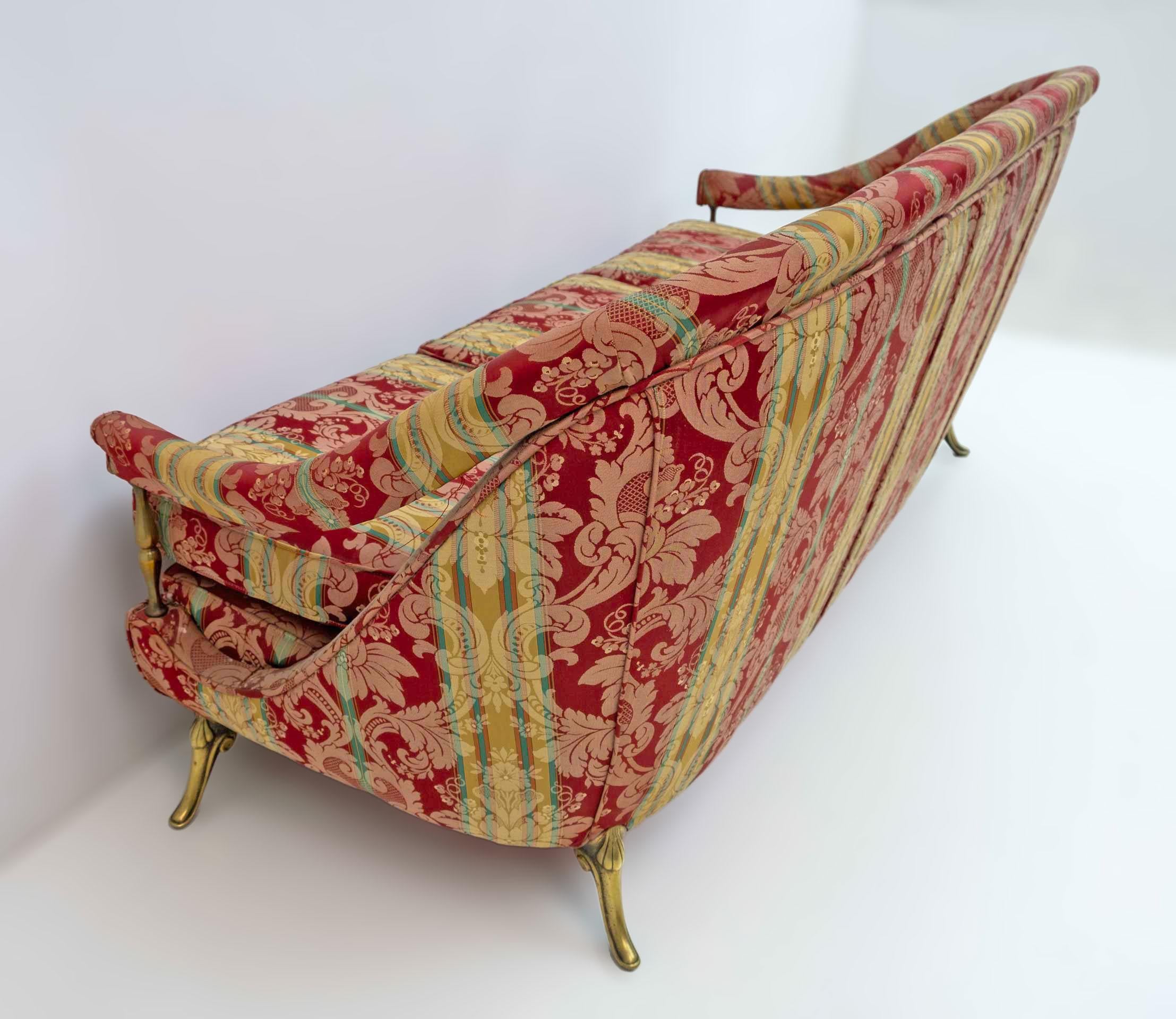 Art Dèco Style French Brass And Fabric Sofa, 1950s For Sale 3