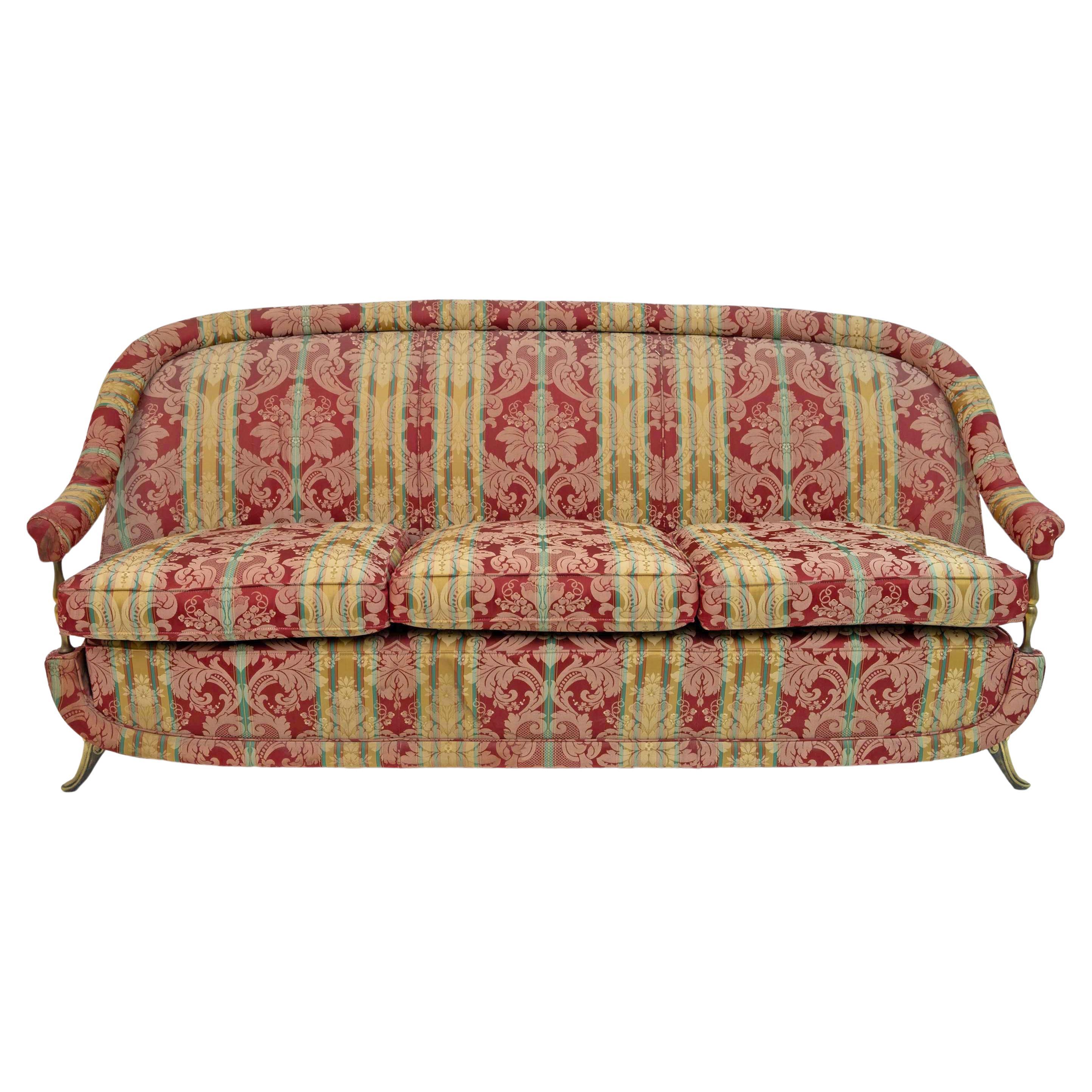 Art Dèco Style French Brass And Fabric Sofa, 1950s For Sale