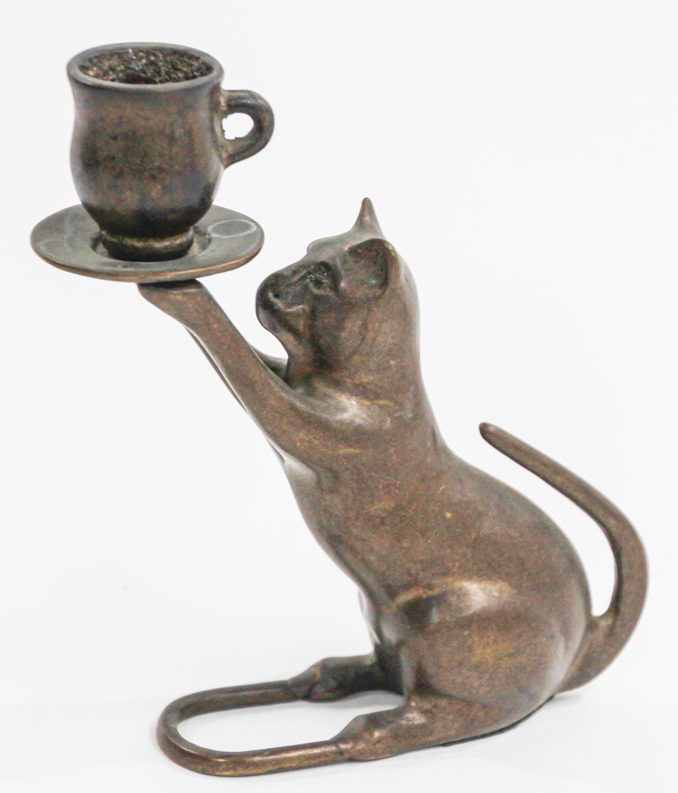Art Deco Style French Bronze Candle Holder in a Form of a Cat 4