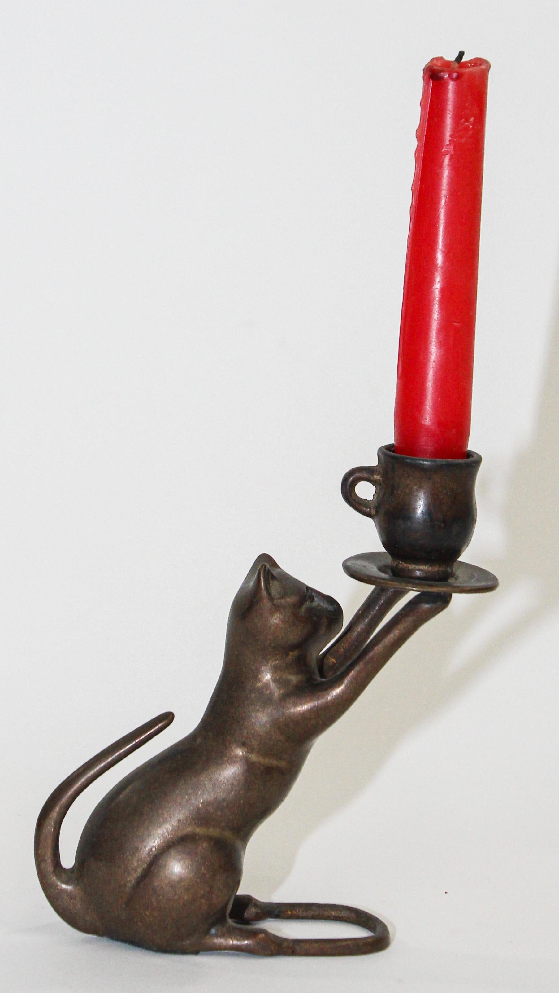 Art Deco Style French Bronze Candle Holder in a Form of a Cat 1