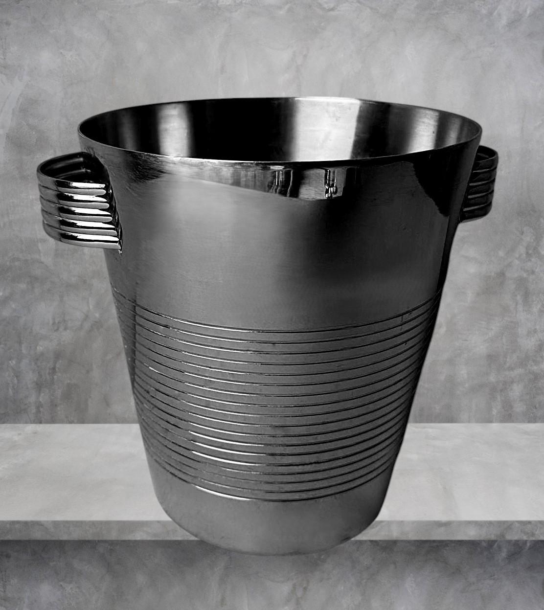 Französischer Champagnerkübel im Art-déco-Stil aus 18/10 Edelstahl im Angebot 2