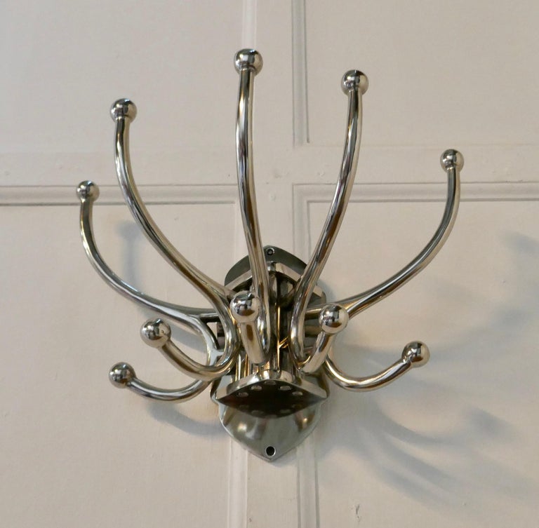 Art Deco Style French Chrome Coat Rack, Hat and Coat Hooks at 1stDibs