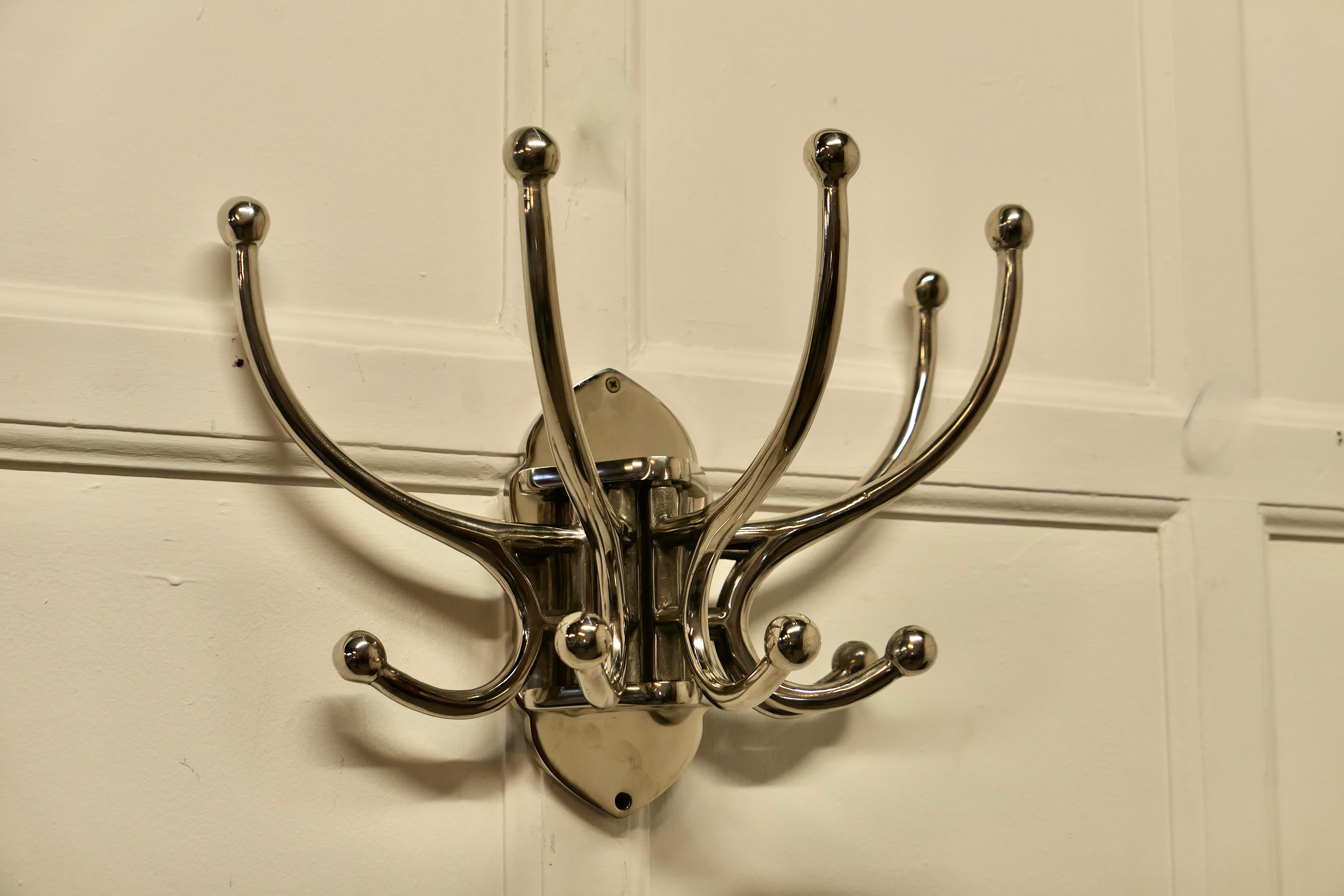 Art Deco Style French Chrome Coat Rack, Hat and Coat Hooks In Good Condition For Sale In Chillerton, Isle of Wight