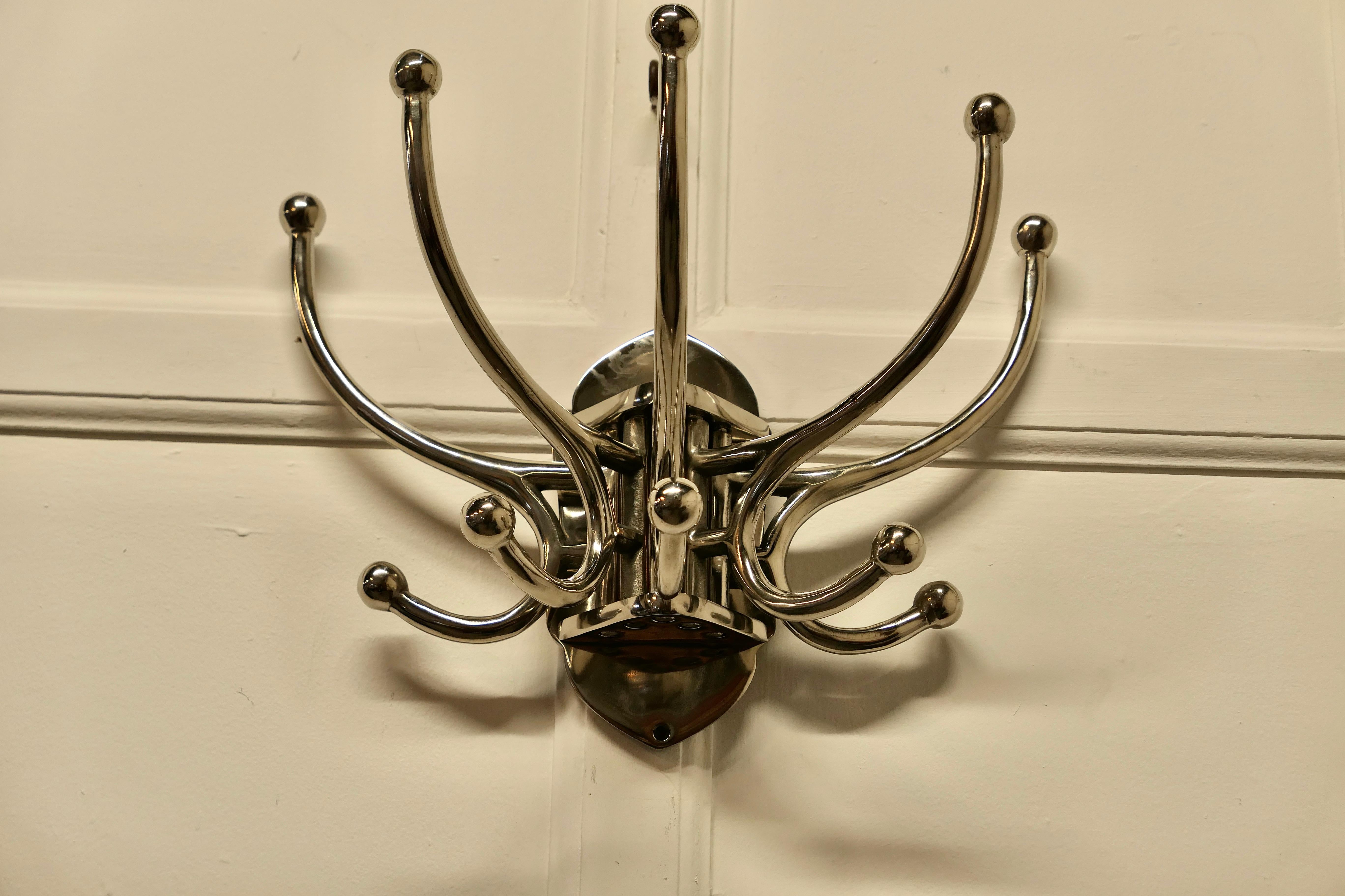 20th Century Art Deco Style French Chrome Coat Rack, Hat and Coat Hooks For Sale