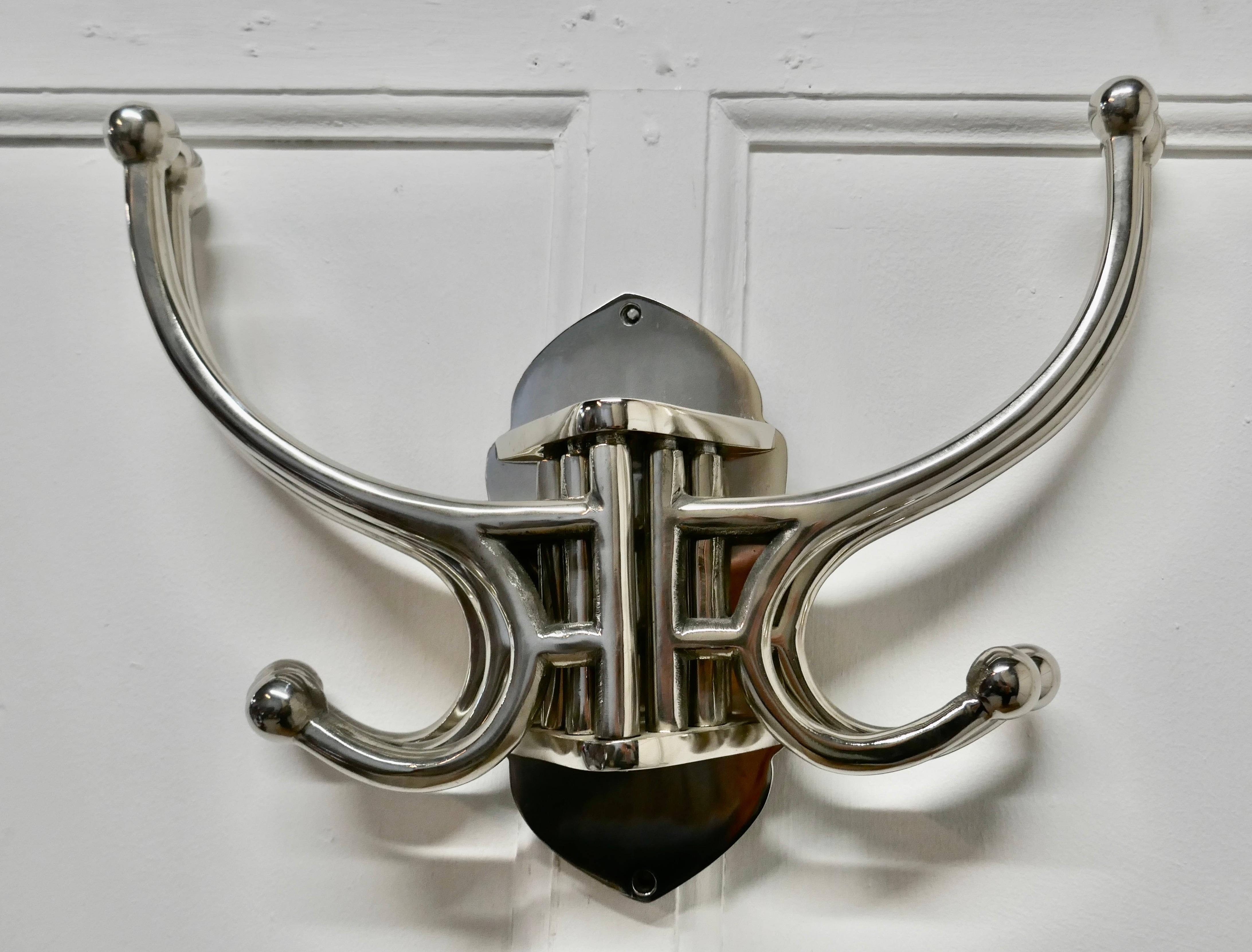 Art Deco Style French Chrome Coat Rack, Hat and Coat Hooks In Good Condition In Chillerton, Isle of Wight