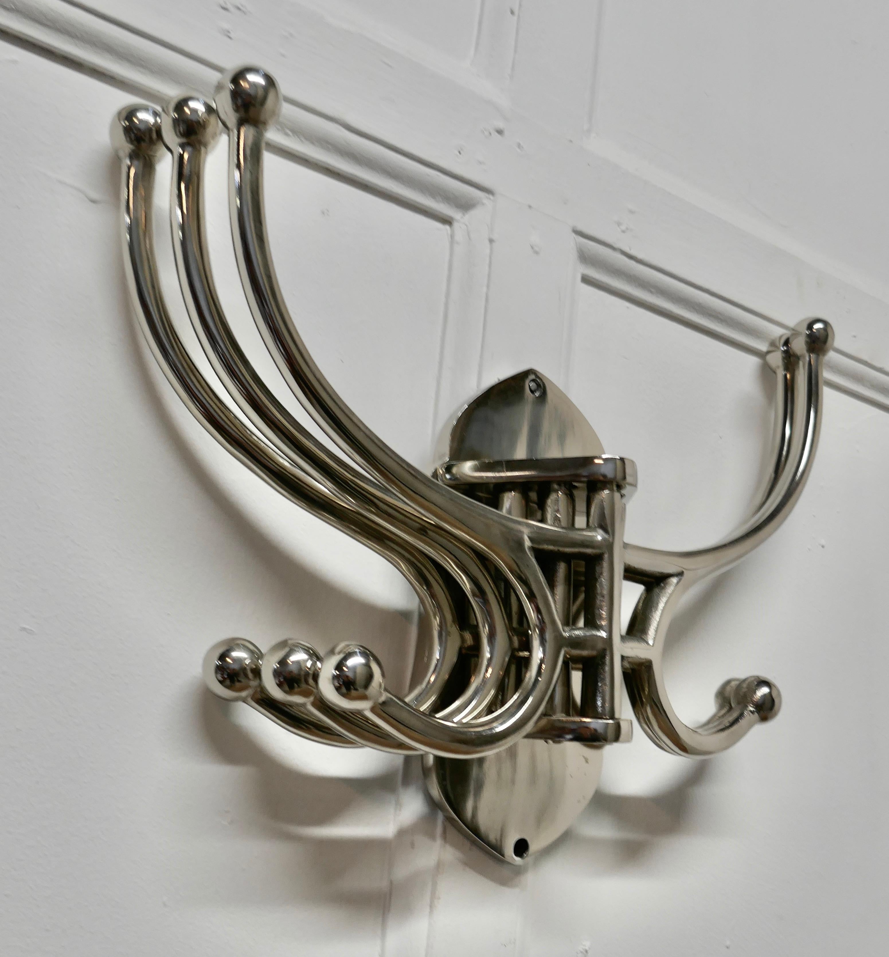 20th Century Art Deco Style French Chrome Coat Rack, Hat and Coat Hooks