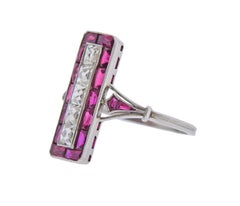 Art Deco Style French Cut Ruby Platinum Ring