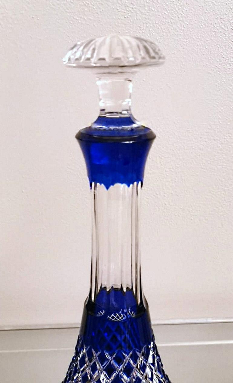 Art Deco Style French Decanter Bottle in Blue Cut Crystal 5