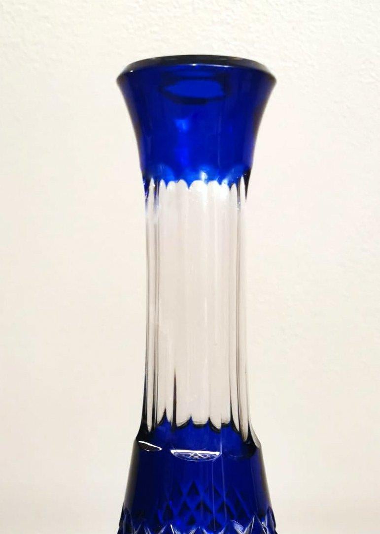 Art Deco Style French Decanter Bottle in Blue Cut Crystal 6