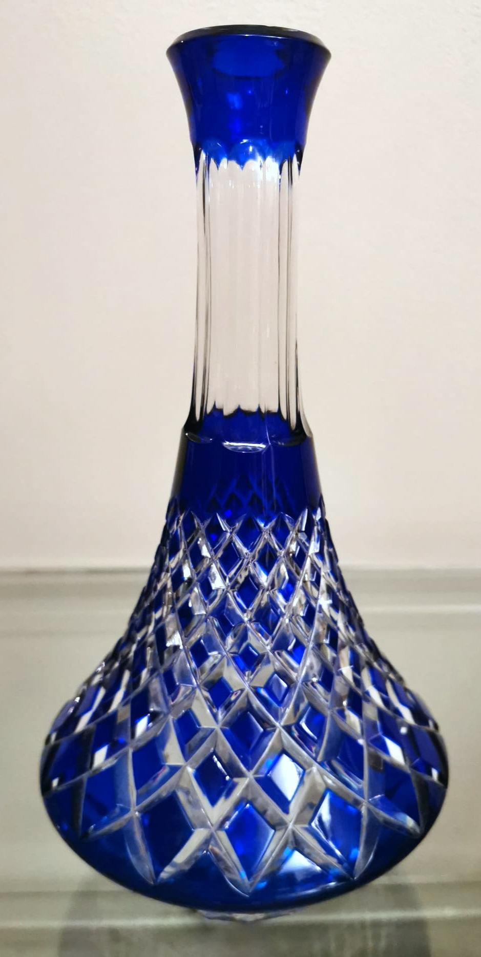 Art Deco Style French Decanter Bottle in Blue Cut Crystal 7