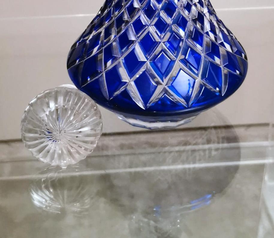 Art Deco Style French Decanter Bottle in Blue Cut Crystal In Good Condition In Prato, Tuscany