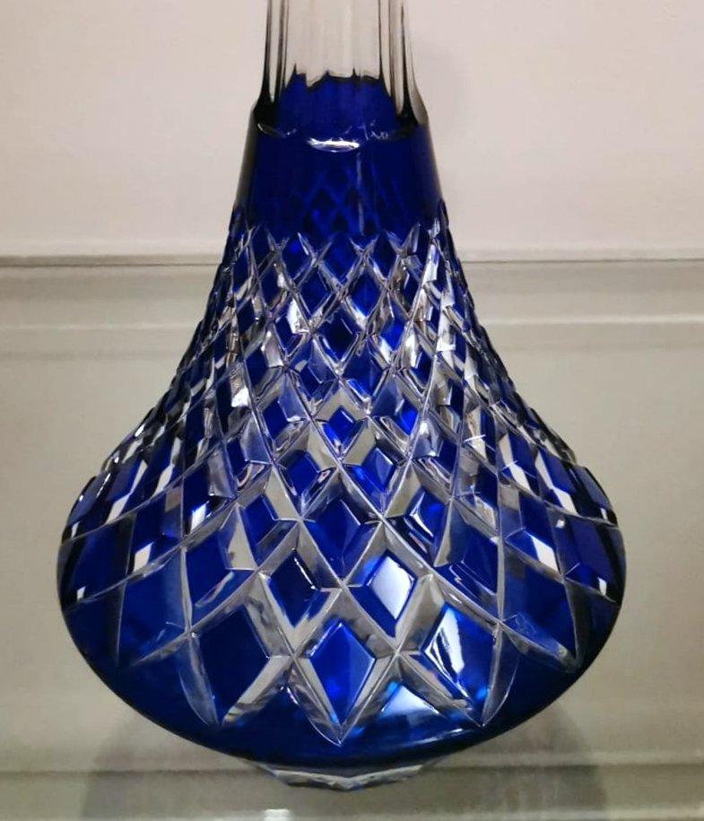 Mid-20th Century Art Deco Style French Decanter Bottle in Blue Cut Crystal