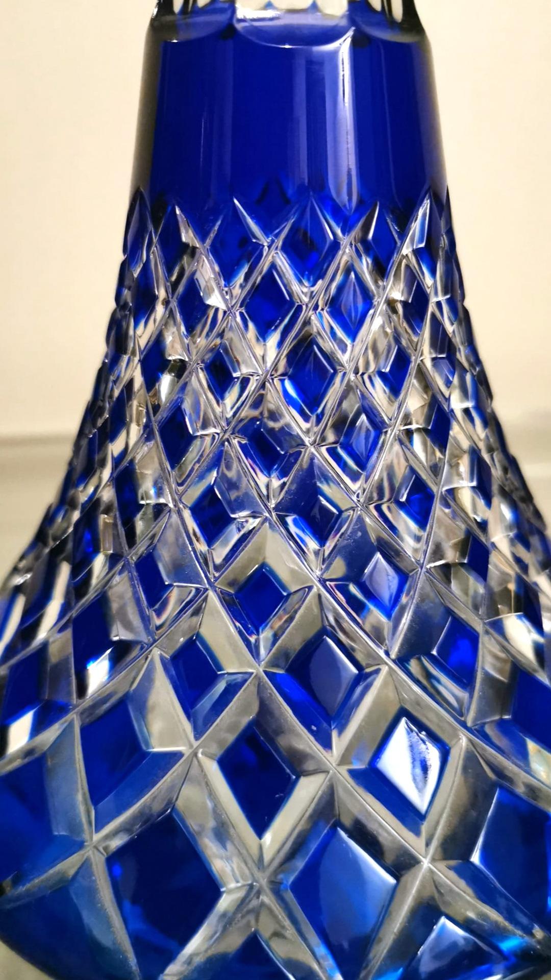 Art Deco Style French Decanter Bottle in Blue Cut Crystal 1