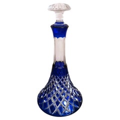 Art Deco Style French Decanter Bottle in Blue Cut Crystal