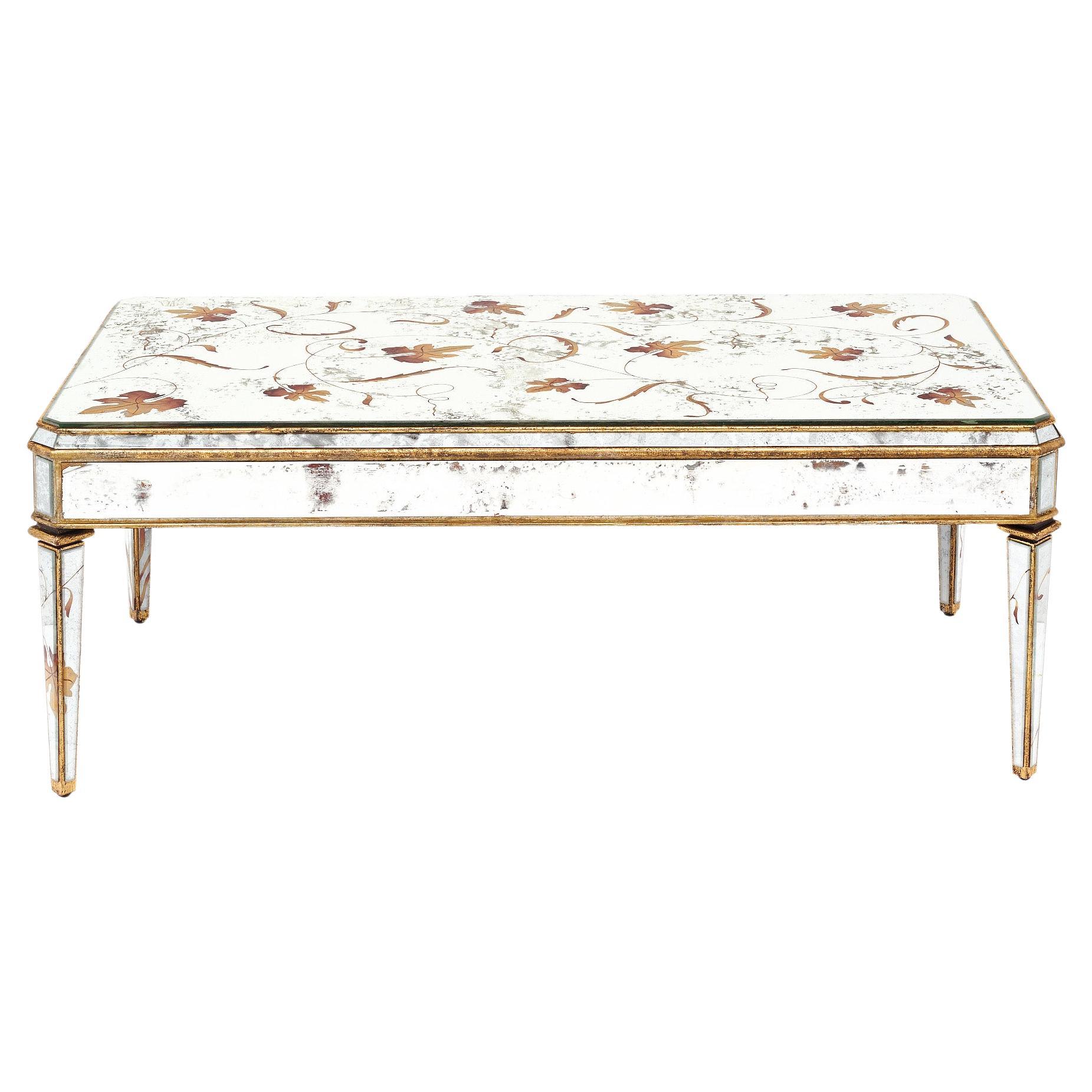 Art Deco Style French Mirrored Coffee Table For Sale