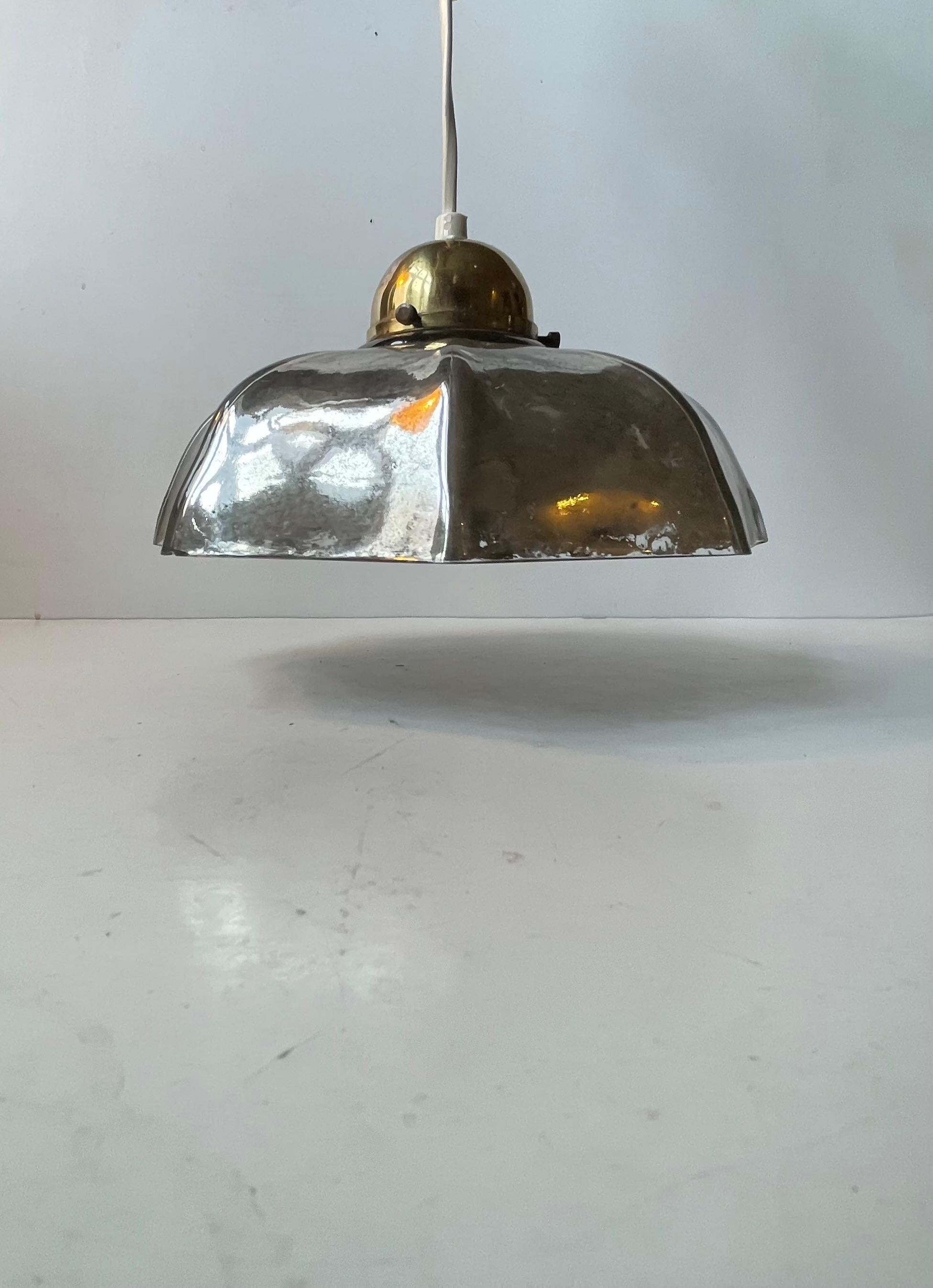 Art Deco style French Octagonal Silver Glass Pendant Lamp In Good Condition For Sale In Esbjerg, DK