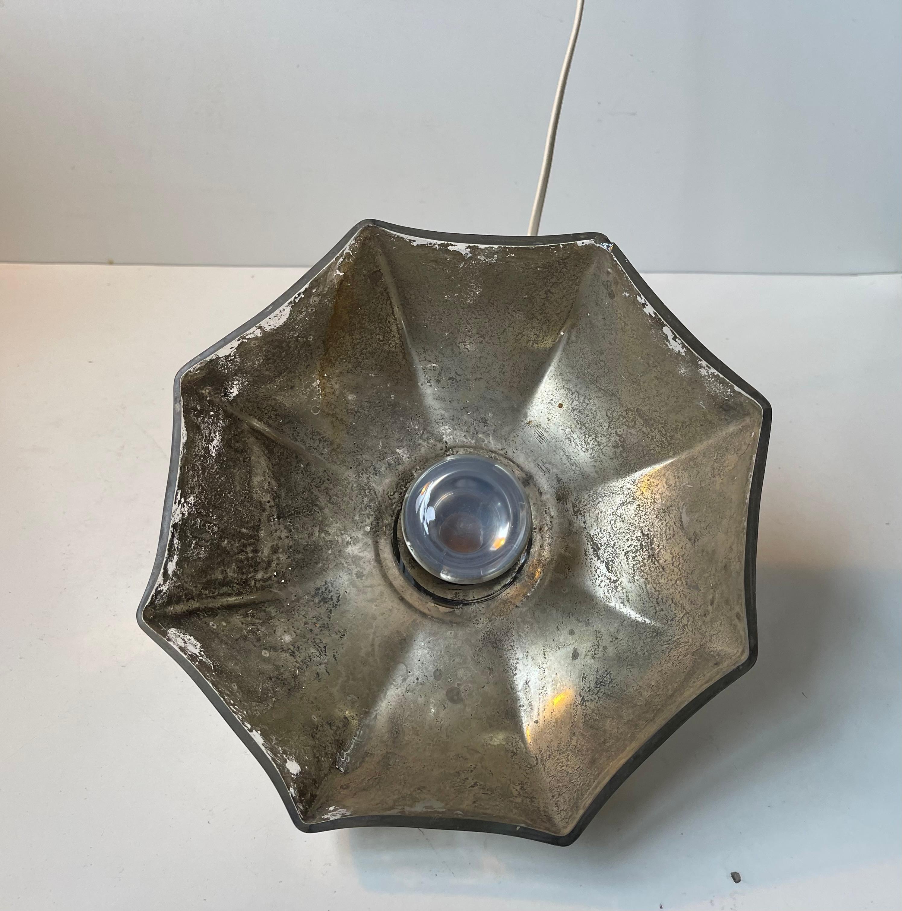 Brass Art Deco style French Octagonal Silver Glass Pendant Lamp For Sale