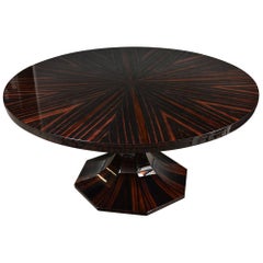 Art Deco Style French Round Dining Room Table in Macassar