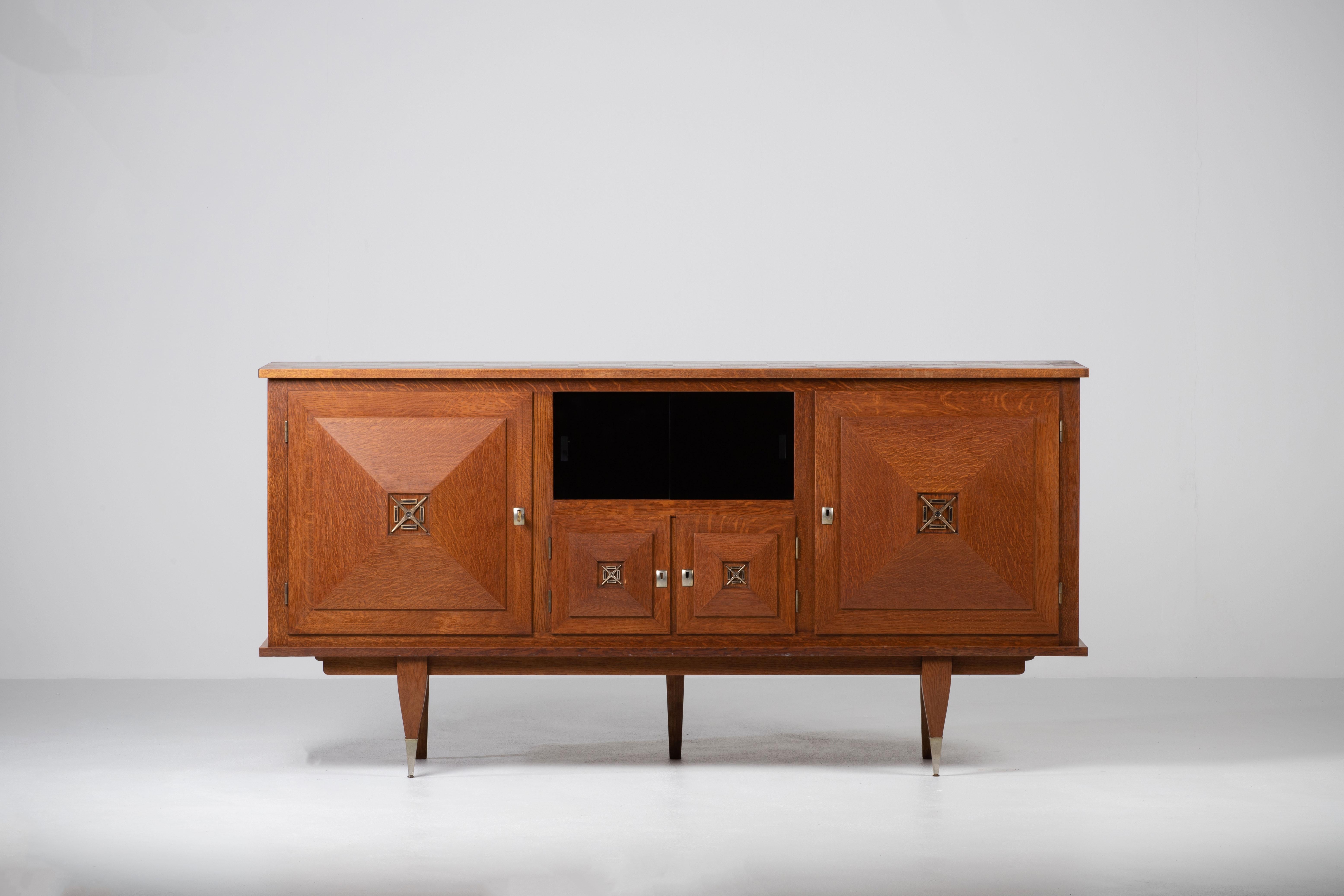 Art Deco Style French Sideboard with Brass Details, C 1960 For Sale 5