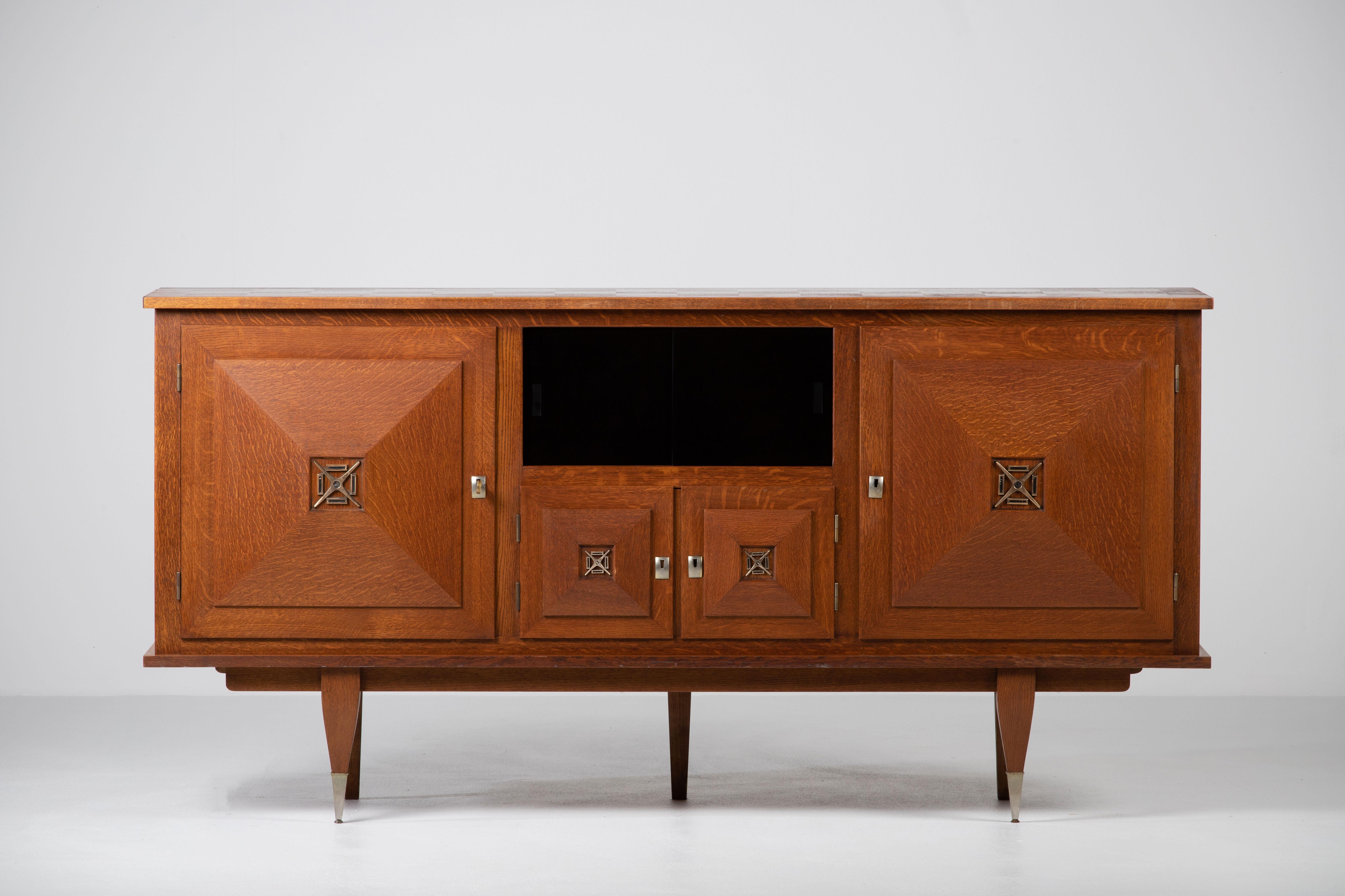 Art Deco Style French Sideboard with Brass Details, C 1960 For Sale 6