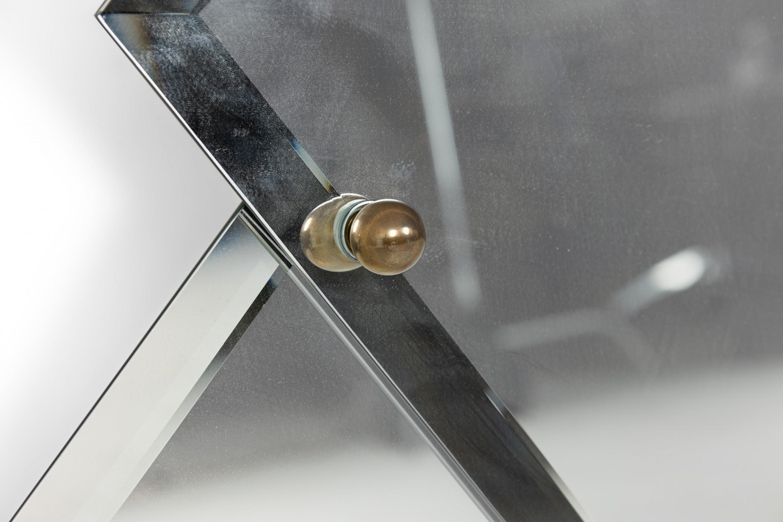 Brass Art Deco Style French Triangular Skyscraper Form Wall Mirror For Sale