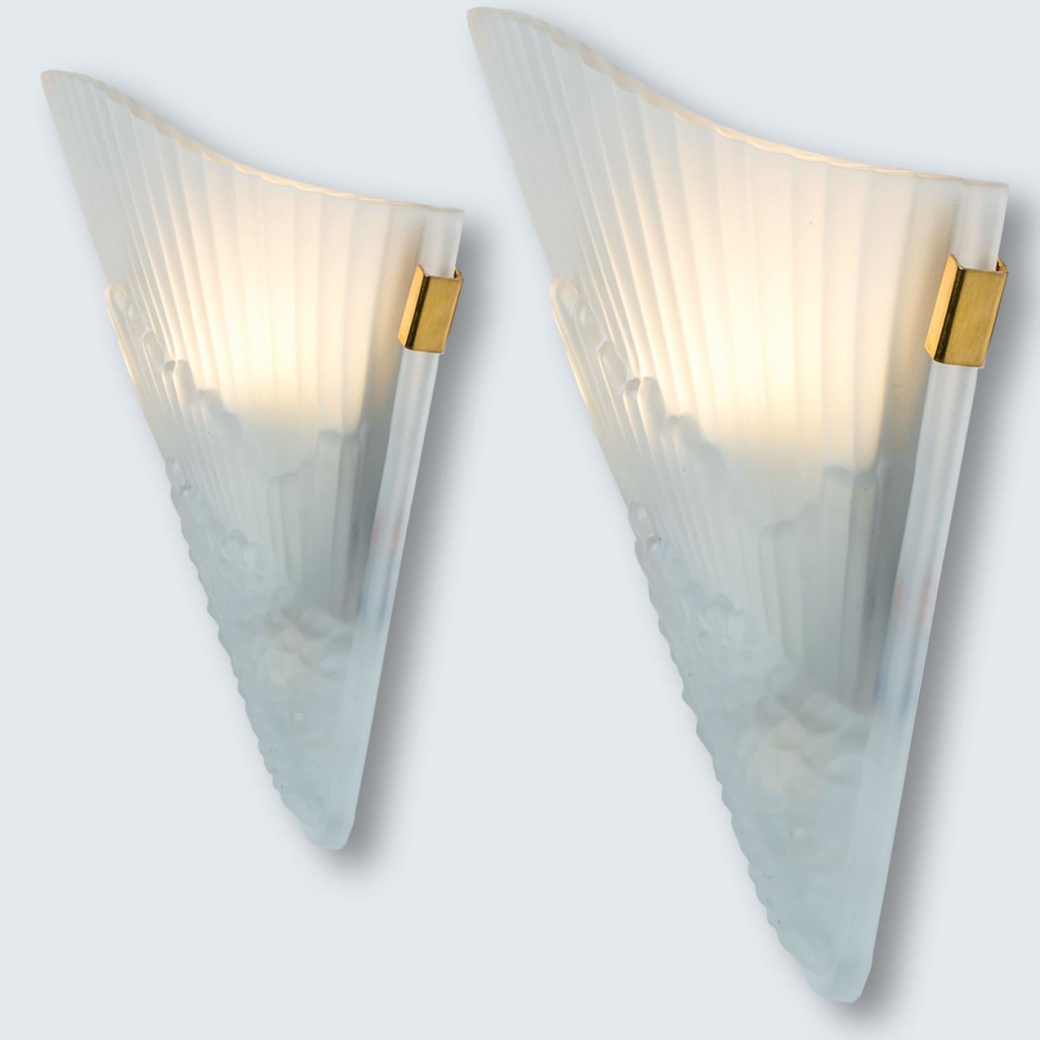 Other Art Deco Style Frosted Glass Glass Wall Lights, 1960 For Sale