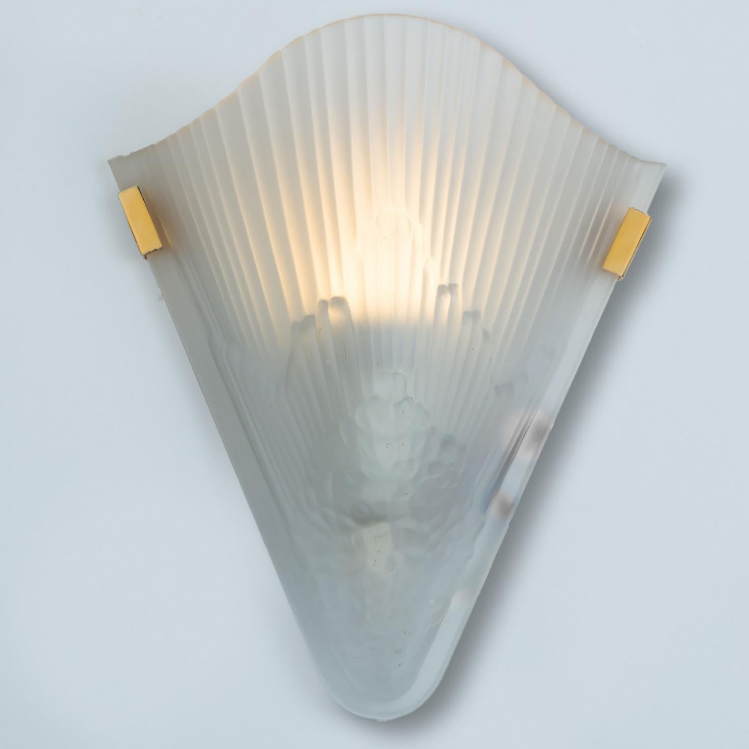 Art Deco Style Frosted Glass Glass Wall Lights, 1960 For Sale 2