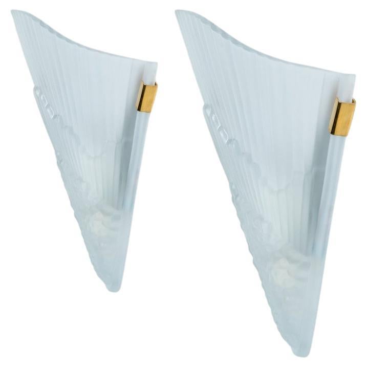 Art Deco Style Frosted Glass Glass Wall Lights, 1960 For Sale