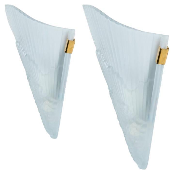 Art Deco Style Frosted Glass Glass Wall Lights, 1960 For Sale