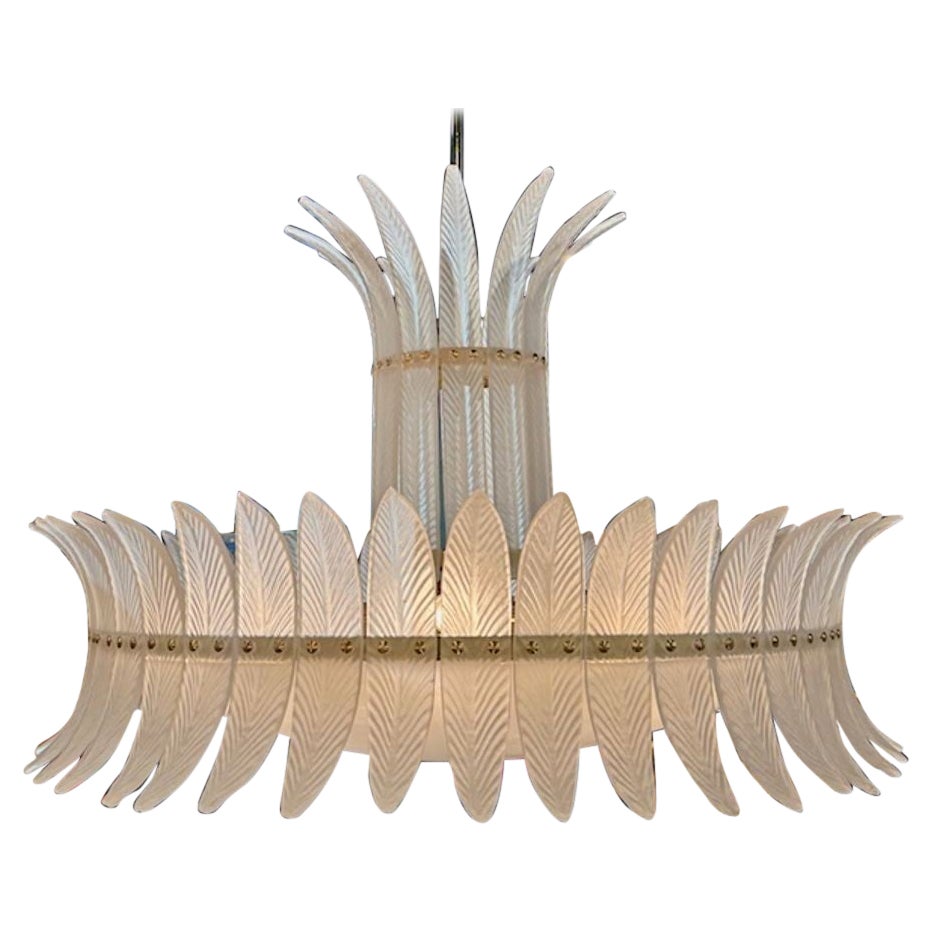 Lampadario a pennacchio in vetro di Murano smerigliato in stile Art Deco