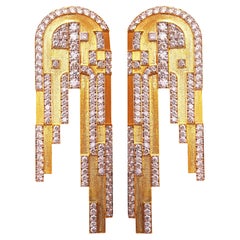 Boucles d'oreilles en or 18 carats et diamants, style Art Déco, cascade gelée