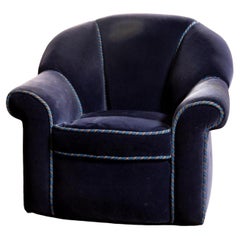 Art Deco Style Upholstering Sapphire Blue Mohair Club Chair