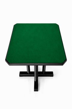 Art Deco Style Game Table in High-Gloss Black Lacquer with Green Felt Top