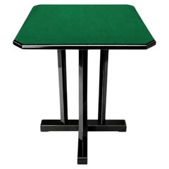 Art Deco Style Game Table in High-Gloss Black Lacquer with Green Felt Top
