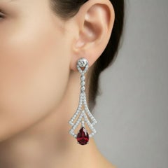 Art Deco Style Garnet and Colorless Topaz Drop Earrings 14k gold
