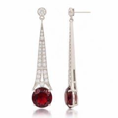 Boucles d'oreilles pendantes de style Art Déco en grenat et topaze incolore or 14k