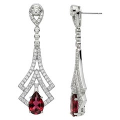 Art Deco Style Garnet and Colorless Topaz Drop Earrings 14k gold