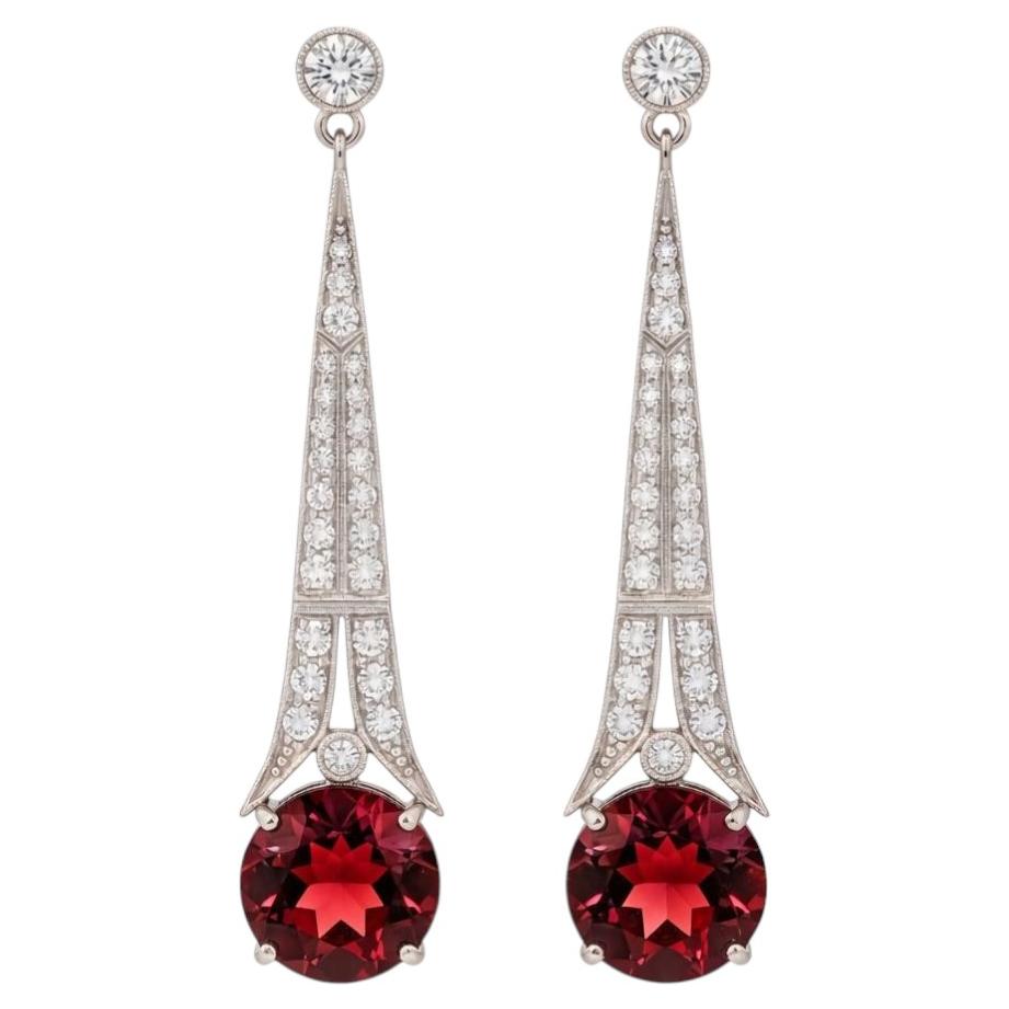 Art Deco Style Garnet and Colorless Topaz Drop Earrings 14k gold For Sale