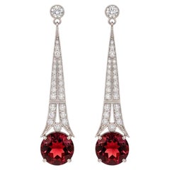 Boucles d'oreilles pendantes de style Art Déco en grenat et topaze incolore or 14k