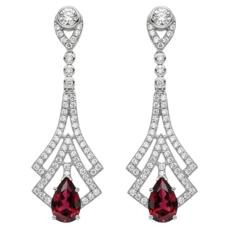 Art Deco Style Garnet and Colorless Topaz Drop Earrings silver, gold