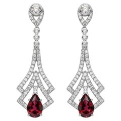 Art Deco Style Garnet and Colorless Topaz Drop Earrings silver, gold