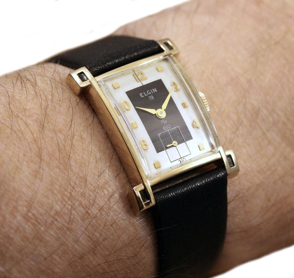 Herrenuhr im Art-déco-Stil, 10k GF, von Elgin, gewartet, um 1954 5
