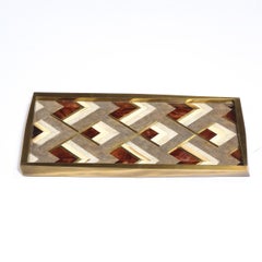 Art Deco Style Geometric Inlaid Brass Tray in Shagreen and Burlwood by Kifu