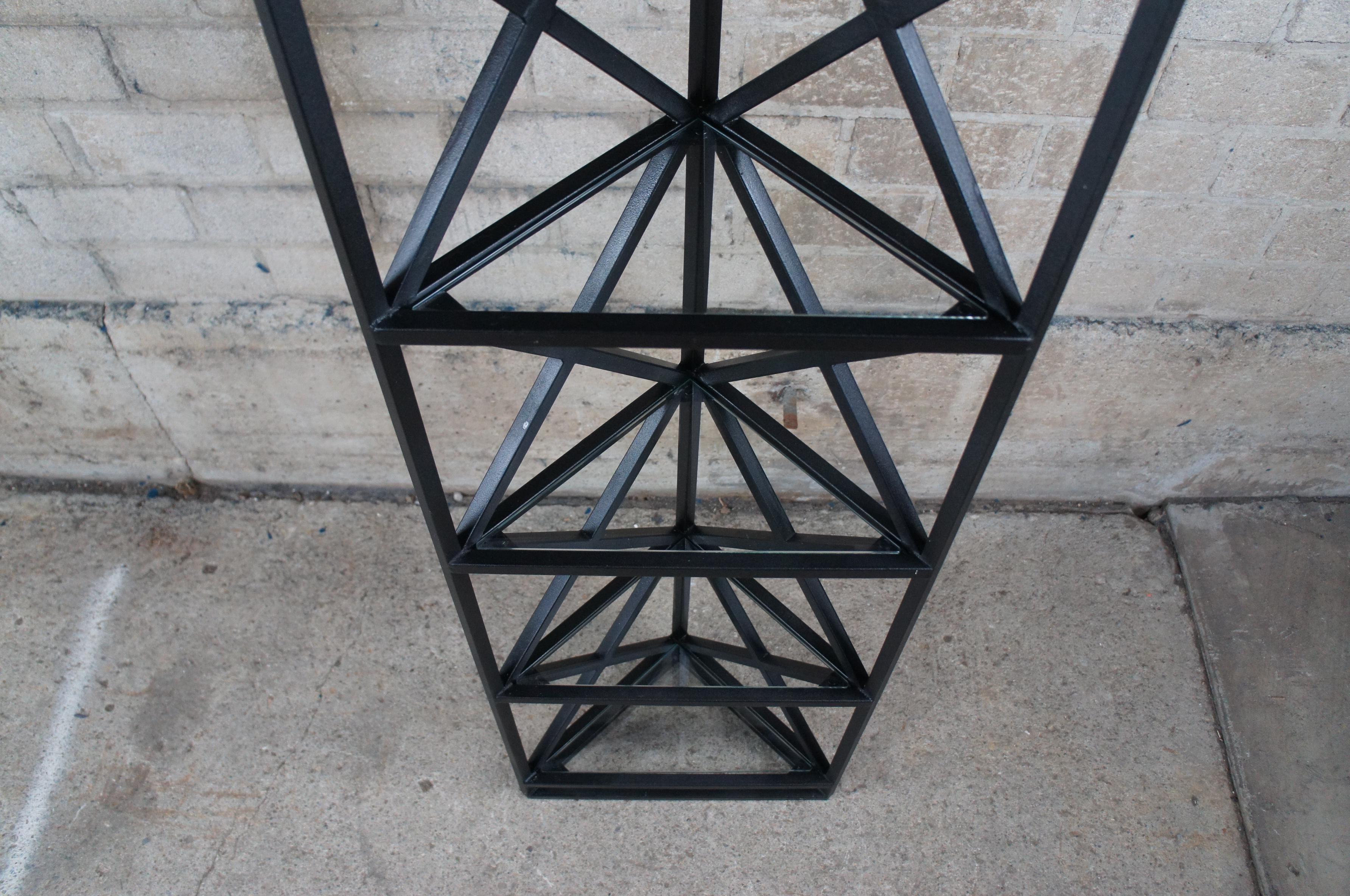 Art Deco Style Geometric Metal & Glass Triangular Corner Shelf Etagere Stand In Good Condition For Sale In Dayton, OH