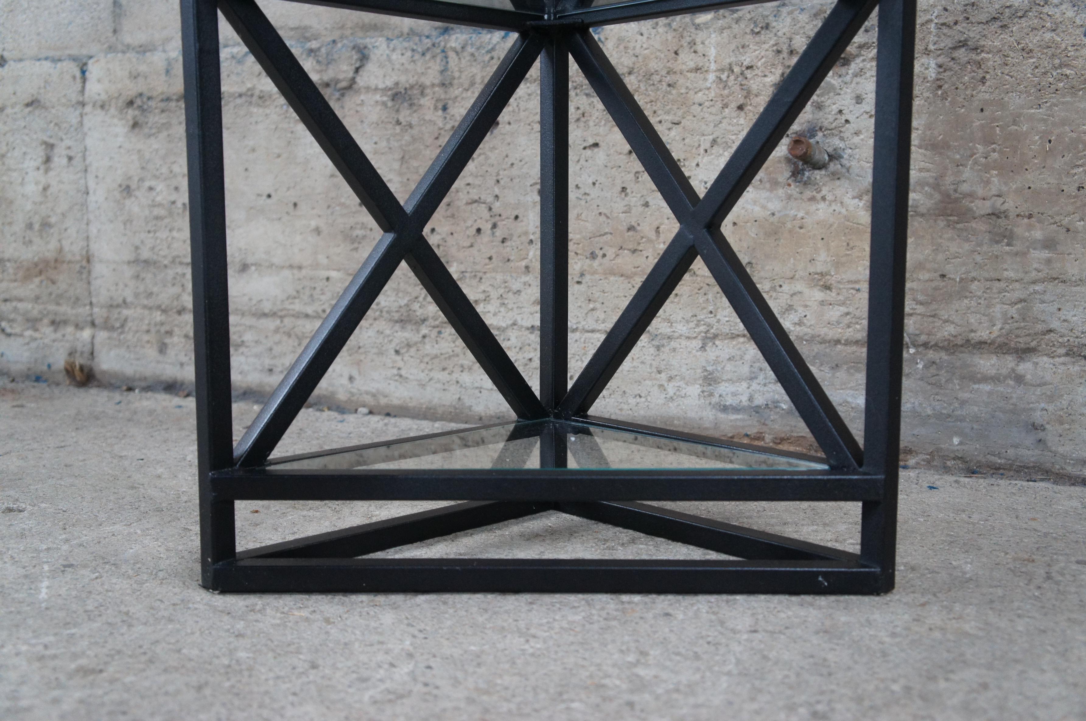 Art Deco Style Geometric Metal & Glass Triangular Corner Shelf Etagere Stand For Sale 4