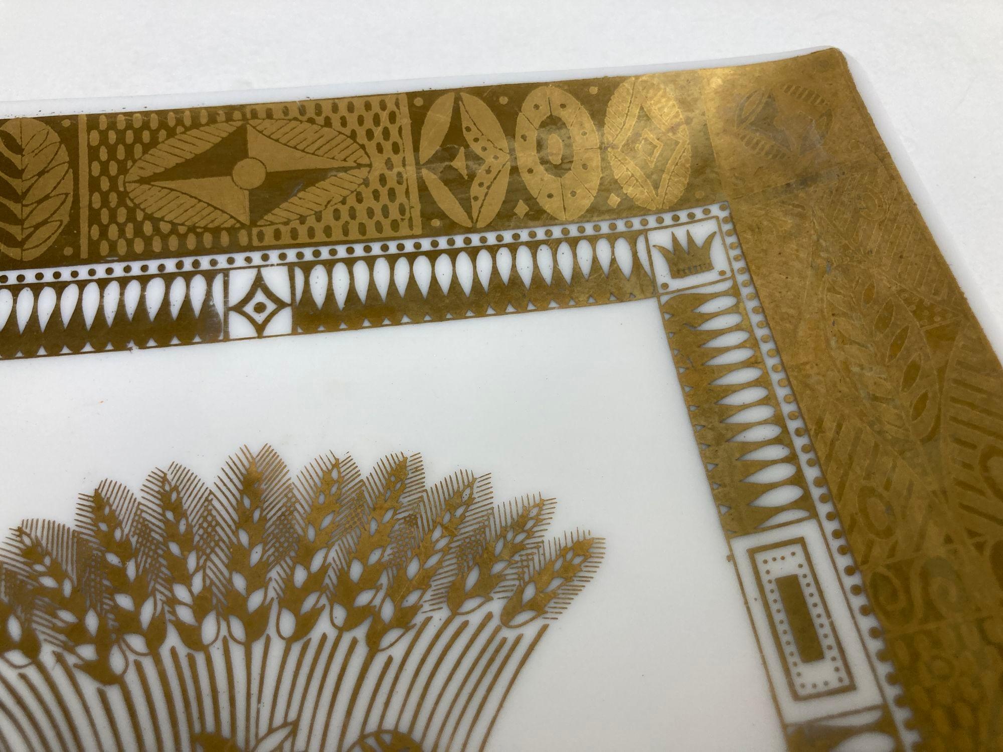 Plateau en verre dépoli Georges Briard de style Art Déco avec motif de moisson doré 22 carats en vente 6