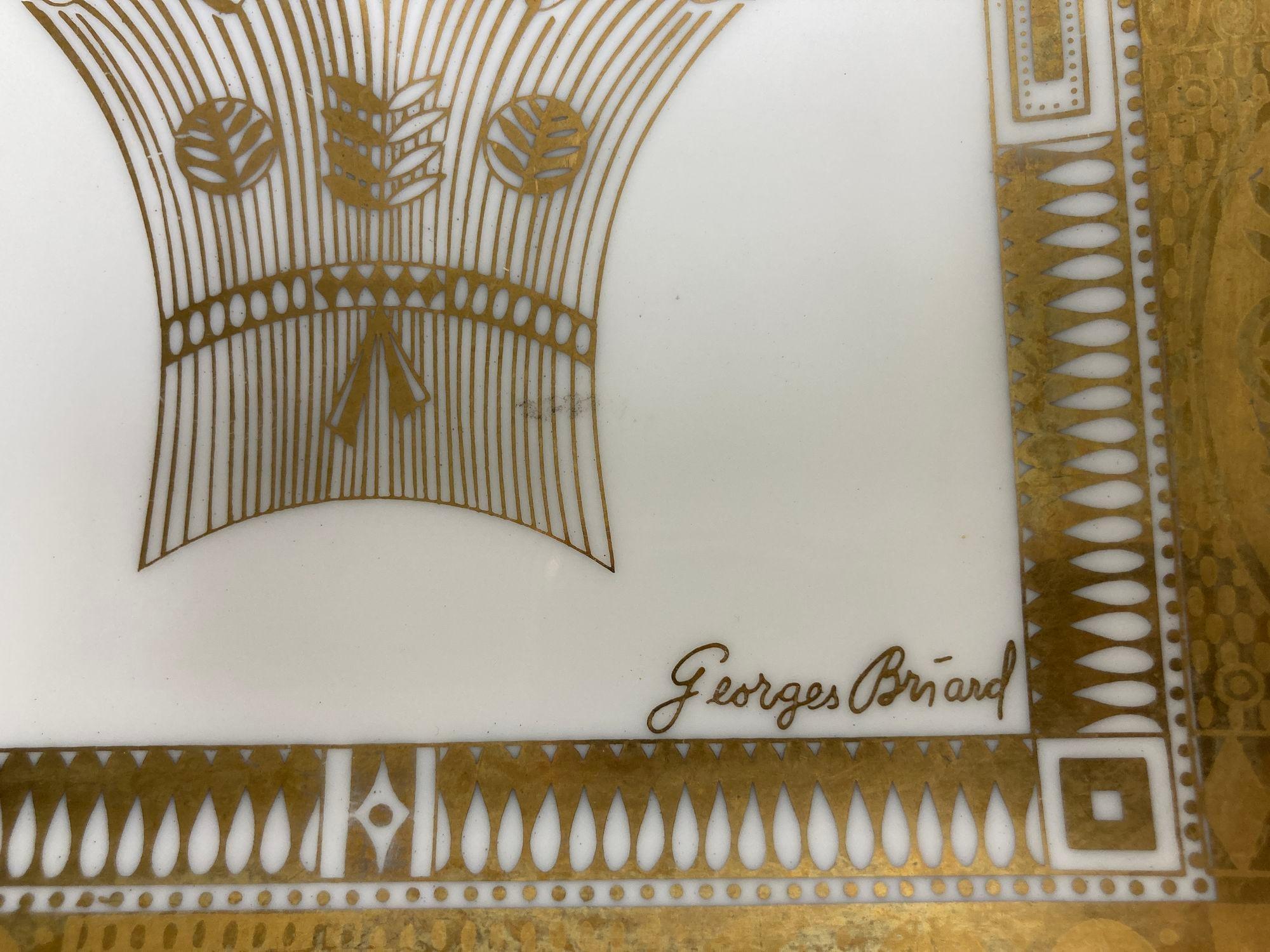 Plateau en verre dépoli Georges Briard de style Art Déco avec motif de moisson doré 22 carats en vente 7