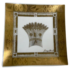 Plateau en verre dépoli Georges Briard de style Art Déco avec motif de moisson doré 22 carats