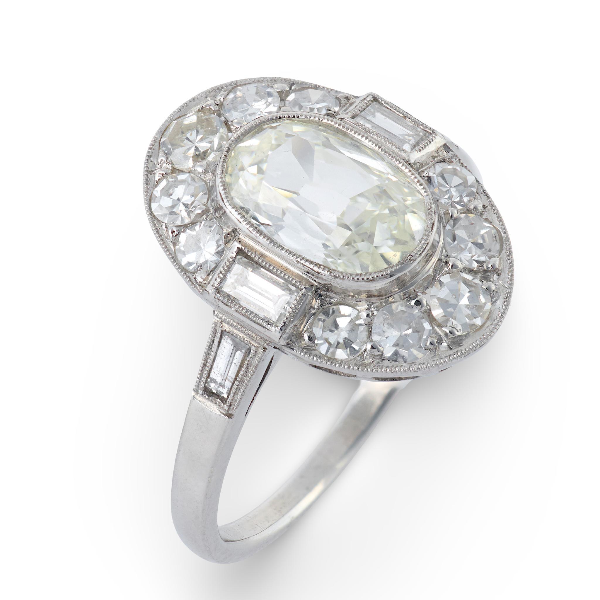 Art Deco style GIA 1.13 carat old mine cut diamond platinum halo ring For Sale