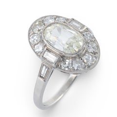 Art Deco style GIA 1.13 carat old mine cut diamond platinum halo ring